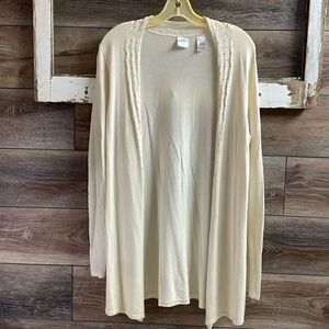Emma James Cardigan Sweater, Size Large, Cream Color Off White, Sequins